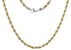 Mens 5MM Two-toned Gold Plated Stainless Steel 24" Rope Chain Necklace