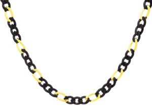 Mens Two-tone Black & Gold Stainless Steel Figaro Link Chain Necklace