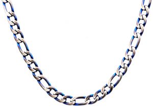 Mens Blue Stainless Steel Figaro Link Chain Necklace
