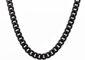 Mens 10mm Matte Black Stainless Steel Miami Cuban Link Chain Necklace With Box Clasp