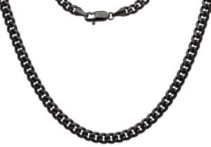 Mens 6mm Black Stainless Steel Cuban Link Chain Necklace With Lobster Claw Clasp
