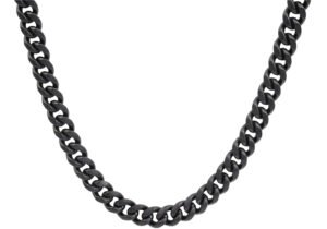 Mens 8mm Black Stainless Steel Cuban Link Chain Necklace With Box Clasp