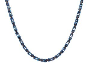 Mens 4mm Two-Toned Blue and Black Stainless Steel Byzantine Link Chain Necklace