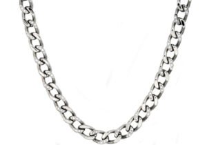 Mens Stainless Steel Curb Link Chain Necklace With Cubic Zirconia