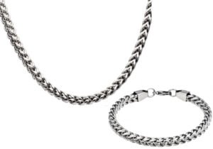 Mens Stainless Steel Rounded Franco Link Chain Set