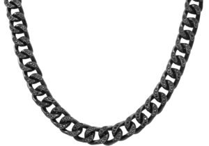 Mens Black Stainless Steel Curb Link Chain Necklace With Cubic Zirconia