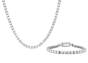 Mens Stainless Steel 5mm Cubic Zirconia Tennis Bracelet And Necklace Set
