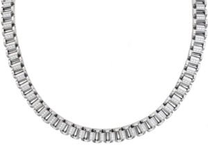 Mens Stainless Steel Link Necklace With Cubic Zirconia