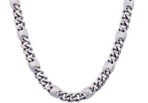 Mens 10mm Stainless Steel Mariner Curb Chain Necklace With Cubic Zirconia