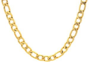 Mens Gold Plated Textured Stainless Steel Figaro Link Chain Necklace