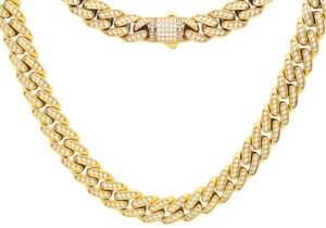 Men's 12mm Gold Stainless Steel Iced Out Miami Cuban Link Chain Necklace