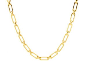 Mens 8MM Gold Plated Stainless Steel Paperclip Necklace