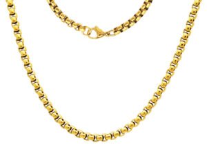 Mens 5mm Gold Plated Stainless Steel Round Box Link Chain Necklace