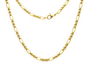 Mens 4MM Gold Plated Stainless Steel Round Box Figaro Link Chain Necklace